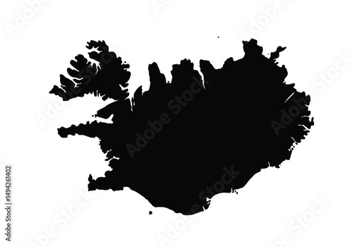 Iceland silhouette. This image shows the black silhouette of Iceland map, highlighting its geographical shape and borders. Vector clipart illustration design.