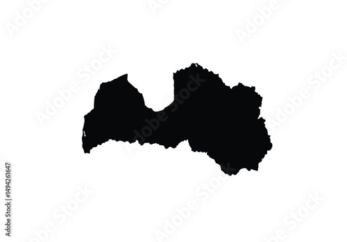 Latvia silhouette. This image shows the black silhouette of Latvia map, highlighting its geographical shape and borders. Vector clipart illustration design.