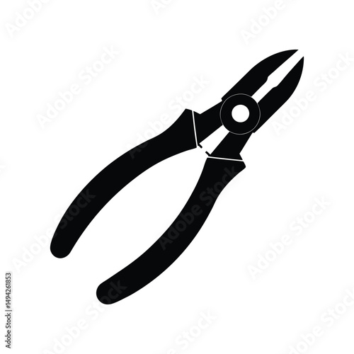 Black and white silhouette of a wire cutter tool isolated on a white background