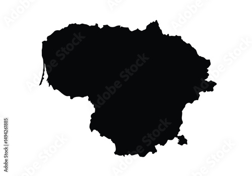 Lithuania silhouette. This image shows the black silhouette of Lithuania map, highlighting its geographical shape and borders. Vector clipart illustration design.
