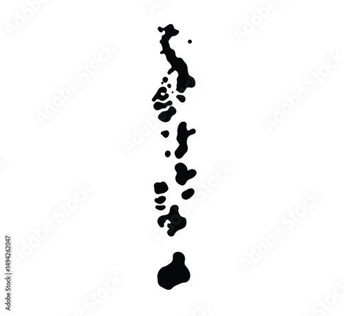 Maldives silhouette. This image shows the black silhouette of the Maldives map, highlighting its geographical shape and borders. Vector clipart illustration design.
