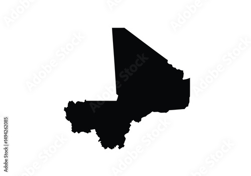 Mali silhouette. This image shows the black silhouette of Mali map, highlighting its geographical shape and borders. Vector clipart illustration design.