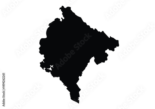 Montenegro silhouette. This image shows the black silhouette of the Montenegro map, highlighting its geographical shape and borders. Vector clipart illustration design.