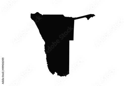 Namibia silhouette. This image shows the black silhouette of Namibia map, showing its geographical shape and borders. Vector clipart illustration design.