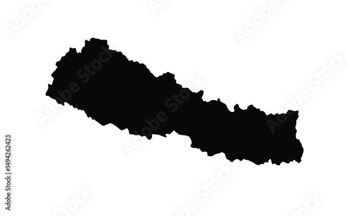 Nepal silhouette. This image shows the black silhouette of the Nepal map, highlighting its geographical shape and borders. Vector clipart illustration design.