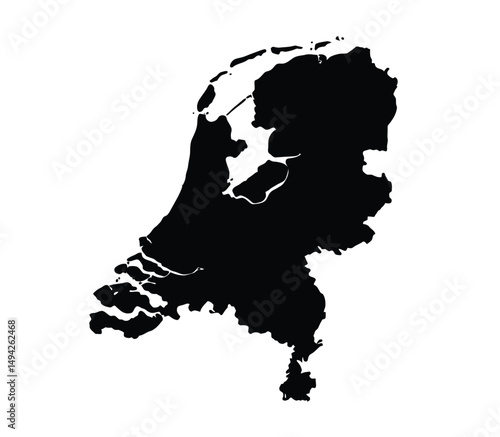 Netherlands silhouette. This image shows the black silhouette of the Netherlands map, highlighting its geographical shape and borders. Vector clipart illustration design.