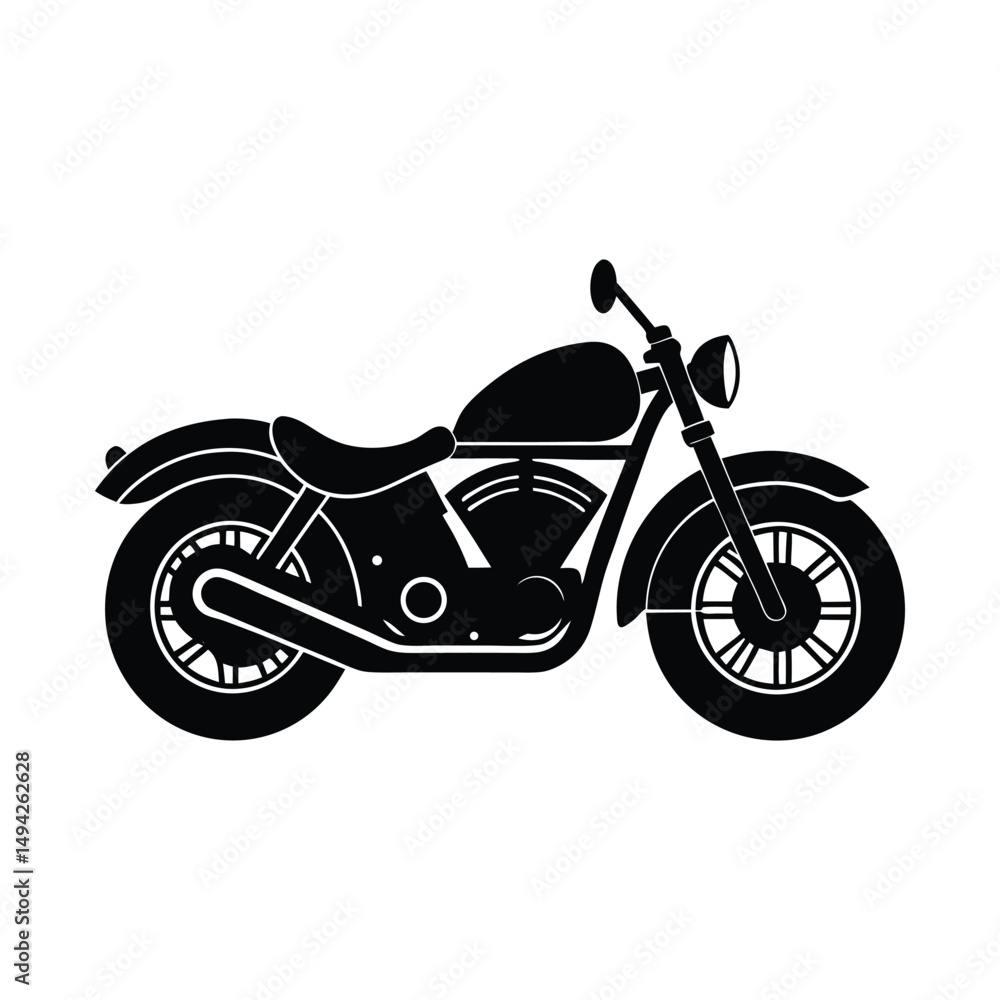 Obraz premium Classic black motorcycle silhouette isolated on white background perfect for design projects and icons