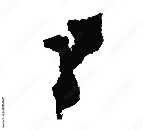 Mozambique silhouette. This image shows the black silhouette of the Mozambique map, highlighting its geographical shape and borders. Vector clipart illustration design.