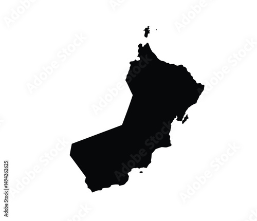 Oman silhouette. This image shows the black silhouette of the Oman map, with its country geographical shape and borders. Vector clipart illustration design.
