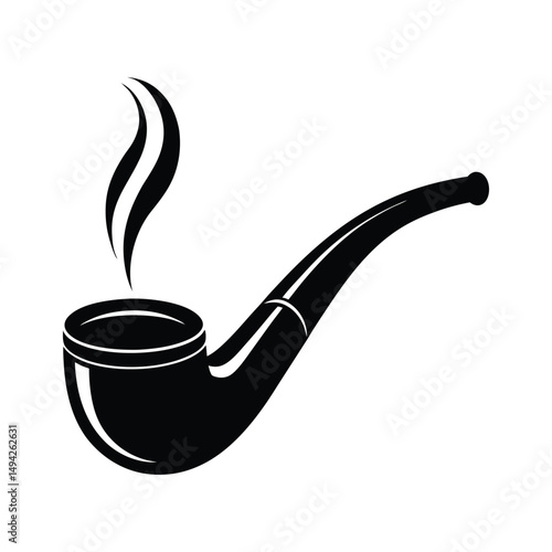 Classic smoking pipe illustration with rising smoke in elegant black and white vector design