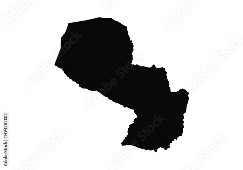 Paraguay silhouette. This image shows the black silhouette of the Paraguay map, with its country geographical shape and borders. Vector clipart illustration design.