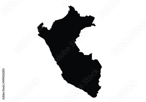 Peru silhouette. This image displays the black outline of the Peru map, with its country geographical shape and borders. Vector clipart illustration design.