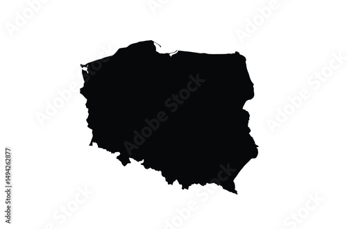 Poland silhouette. This image shows the black silhouette of the Poland map, with its country geographical shape and borders. Vector clipart illustration design.