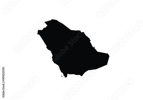 Saudi arabia silhouette. This image shows the black silhouette of the Saudi Arabia map, with its country geographical shape and borders. Vector clipart illustration design.