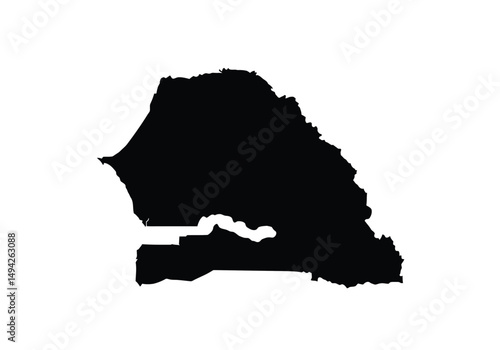 Senegal silhouette. This image shows the black silhouette of the Senegal map, with its country geographical shape and borders. Vector clipart illustration design.