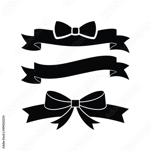 Elegant black ribbon banners featuring bow details for versatile design elements and decoration