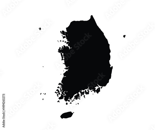 South korea silhouette. This image shows the black silhouette of the South Korea map, with its country geographical shape and borders. Vector clipart illustration design.