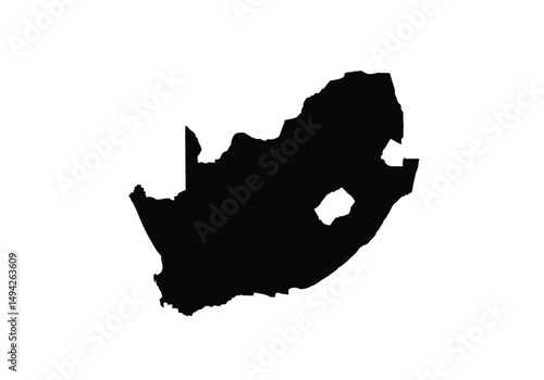 South africa silhouette. This image shows the black silhouette of the South Africa map, with its country geographical shape and borders. Vector clipart illustration design.