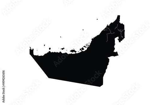 UAE silhouette. This image shows the black silhouette of the UAE map, with its country geographical shape and borders. Vector clipart illustration design.