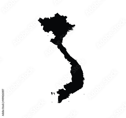 Vietnam silhouette. This image shows the black silhouette of the Vietnam map, with its country geographical shape and borders. Vector clipart illustration design.