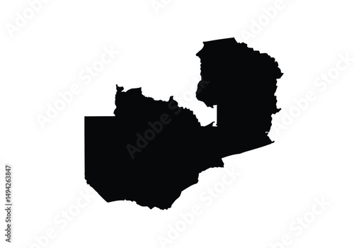 Zambia silhouette. This image shows the black silhouette of the Zambia map, with its country geographical shape and borders. Vector clipart illustration design.