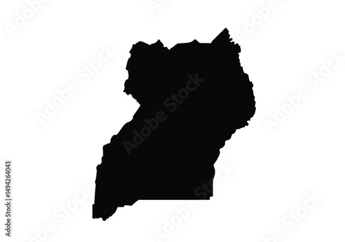 Uganda silhouette. This image shows the black silhouette of the Uganda map, with its country geographical shape and borders. Vector clipart illustration design.