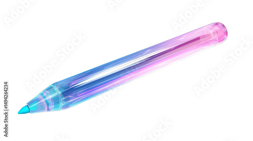 Colorful, transparent pen with blue tip and pink end, designed with sleek, modern look, floating against transparency