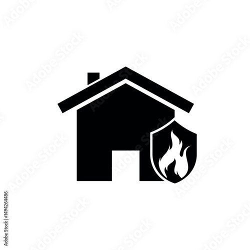 Fire Safety in Home Icon – House with Flame Symbol for Protection & Alert Vector