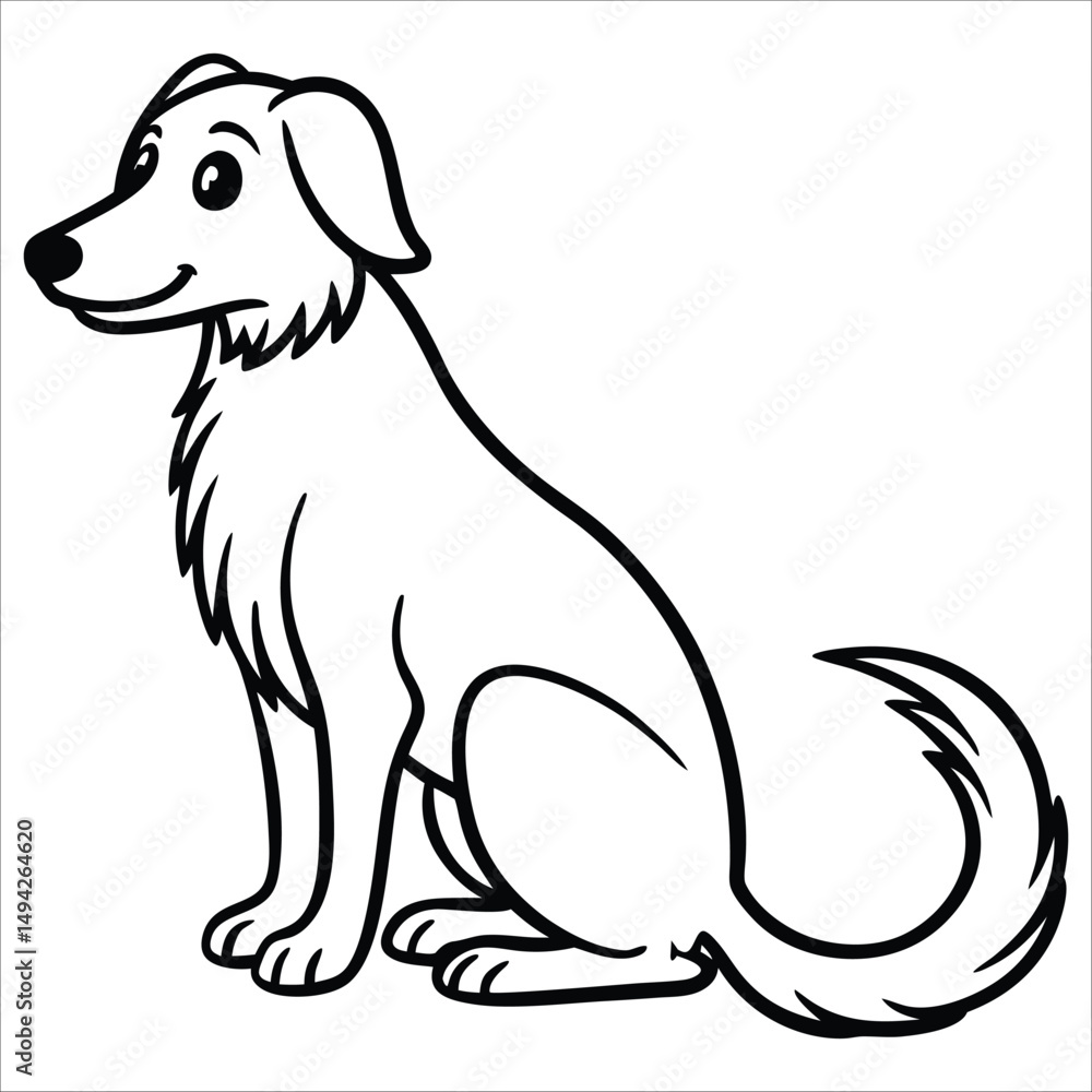 Obraz premium Sitting dog cartoon outline illustration for coloring book