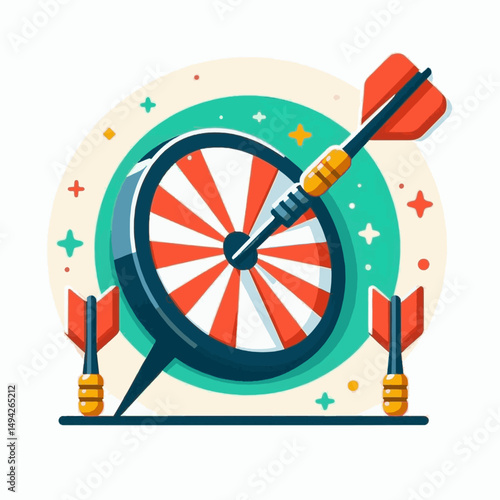 Bullseye Bliss A dart hits the target flanked by poised allies within a starry teal aura
