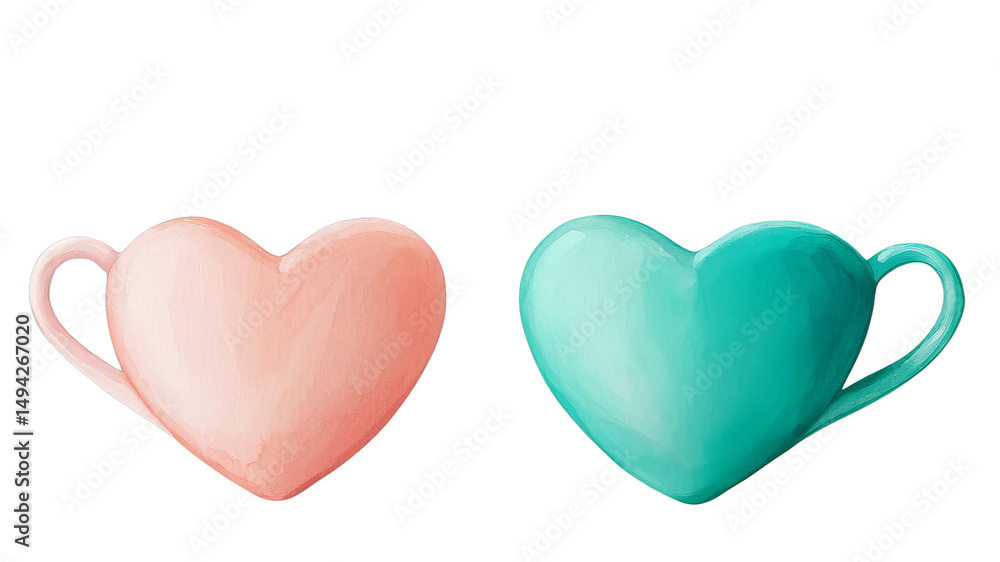 Fototapeta premium Colorful heart shaped mugs with playful design, perfect for expressing love and affection, set against transparency background
