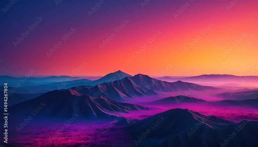 Fototapeta premium Vibrant mountain range landscape with colorful gradients at sunset creating a moody atmosphere.