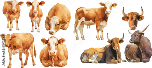 limousin cattle watercolor clipart
