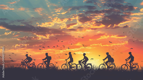 Cycling silhouette people