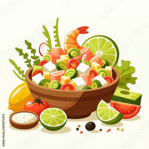 Ceviche Bowl Bursting with Freshness A Colorful Culinary Illustration