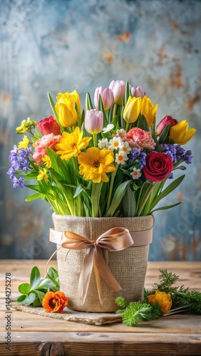 Wallpaper Mural Beautifully arranged potted plant gift on a table with fresh flowers and decorative vase Torontodigital.ca