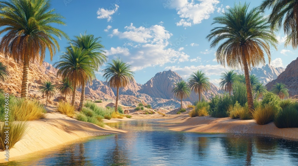 Obraz premium Oasis serenity, sun-drenched desert