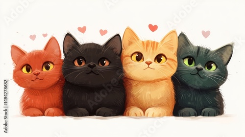 Wallpaper Mural Charming Lineup of Whimsical Cats with Heart Accents for Valentine's Day Torontodigital.ca