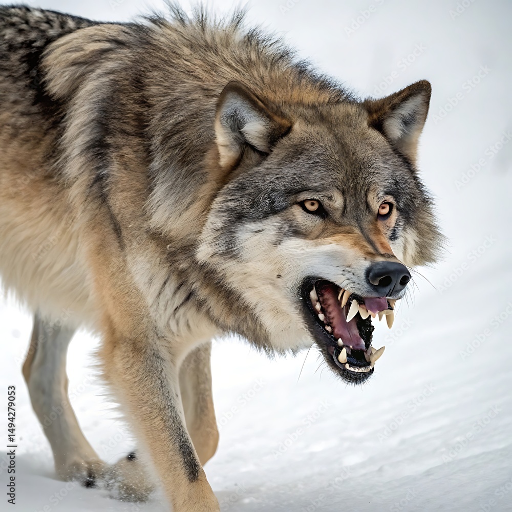 Fototapeta premium alpha wolf looking fierce front view on isolated