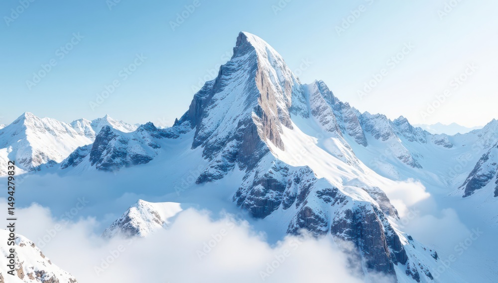 Obraz premium Snow-covered mountain peak, stark white, pristine landscape, background, photography, scenery