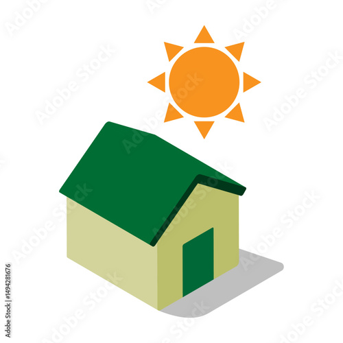 House with sun icon – representing solar energy, eco-friendly home, natural light, and sustainable living concept.