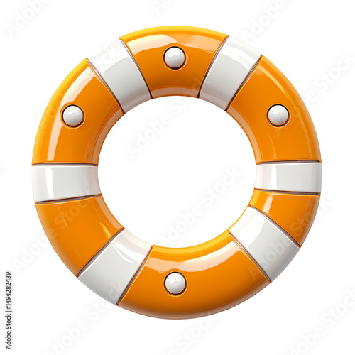Circular life buoy with orange and white sections, used for water safety and rescue, isolated on transparent background
