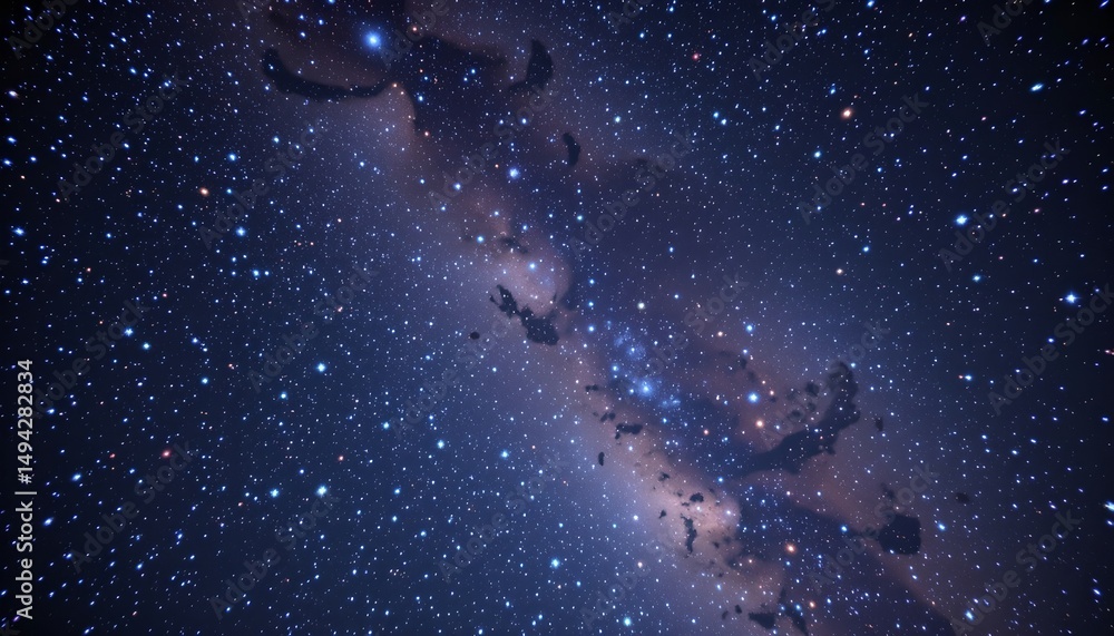 Obraz premium a vibrant cosmic scene dominated by a galaxy's nebula in hues of blues and purples, speckled with stars against the backdrop of deep space