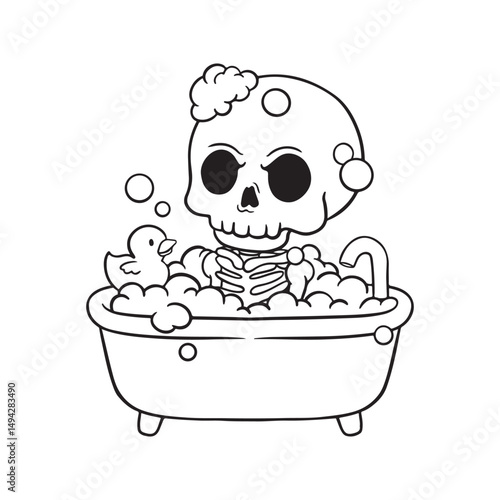 illustration art cute skull soaking on the bathub character sticker design