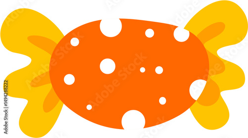 Orange & Yellow Polka Dot Candy Wrapper, Flat Vector Illustration.