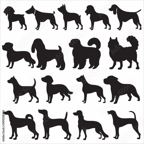 Running wild dog animal silhouettes vector illustration collection