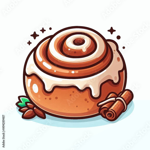 Scrumptious cinnamon roll frosted with spices sparkles