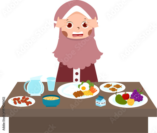 Woman in hijab with a table of diverse dishes.