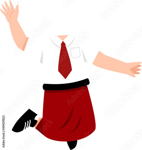 Animated School Uniform: Red Skirt, White Shirt, Joyful Pose.