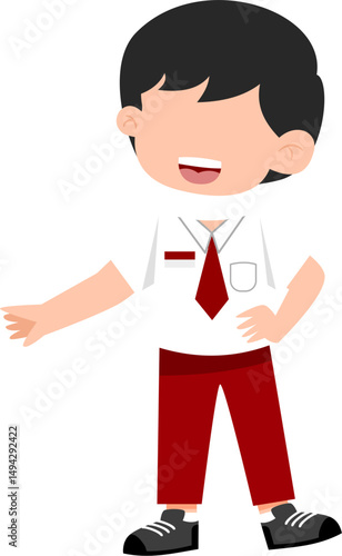 Smiling Schoolboy in Uniform, Faceless Cartoon Character Illustration.